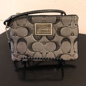 Coach classic black & gold fabric C design wristlet. NWOT